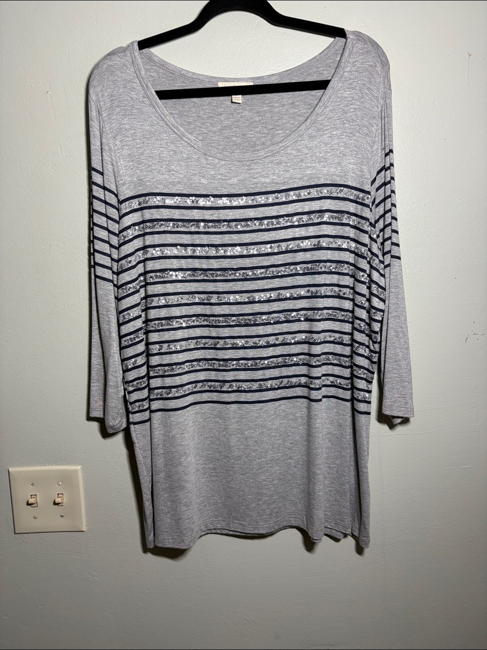 Loralette Silver and Black Striped Long Sleeve Tee